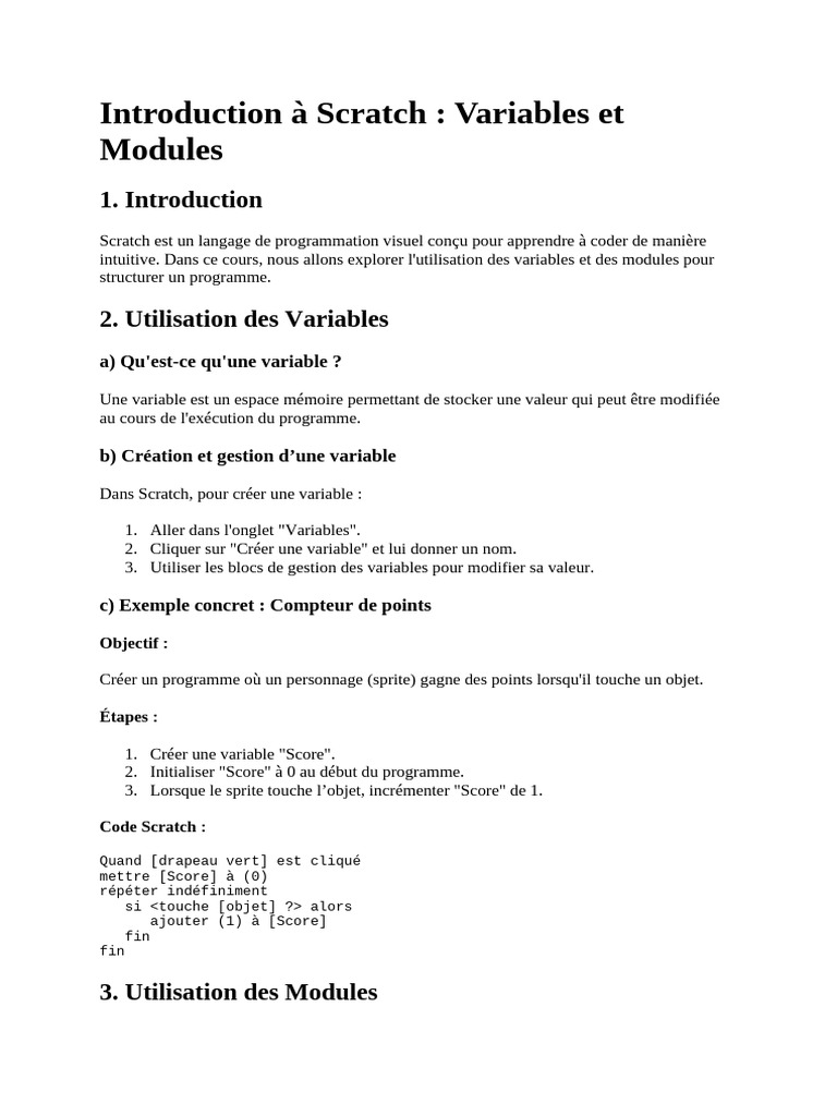 Variables et Modules dans Scratch | PDF | Variable (informatique ...