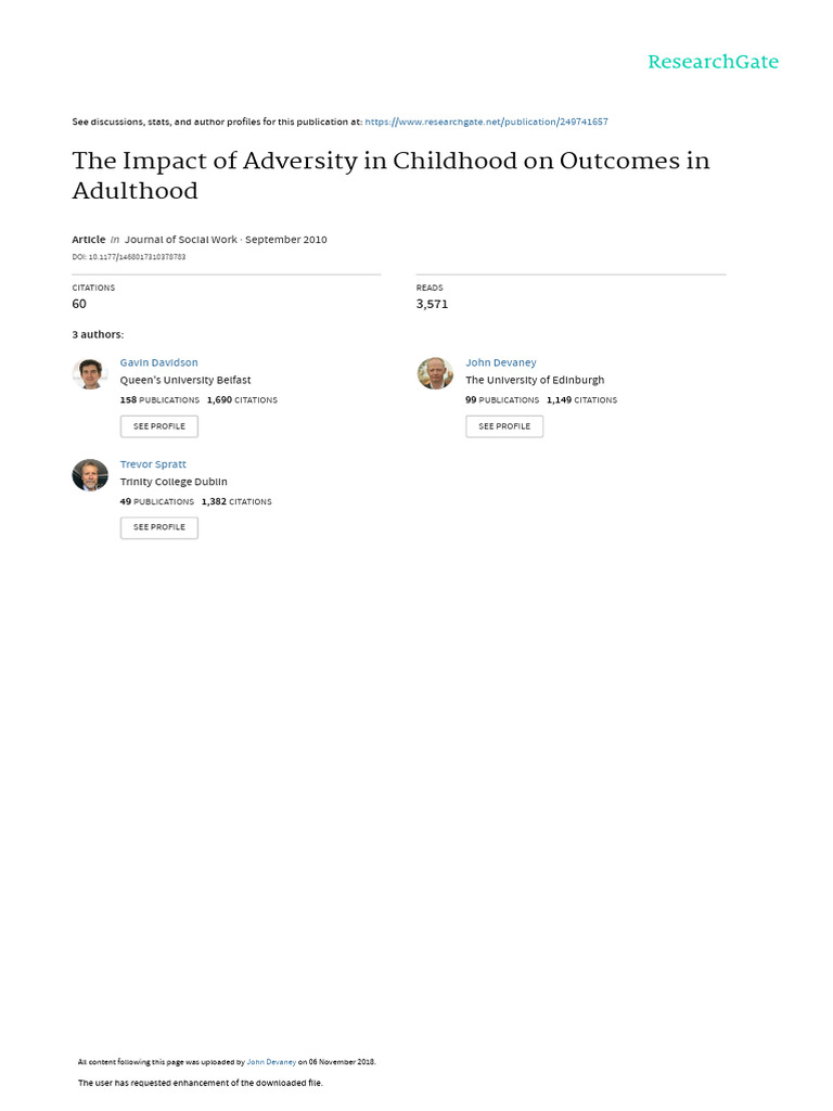 The Impact of Adversity in Childhood On Outcomes in Adulthood | PDF ...
