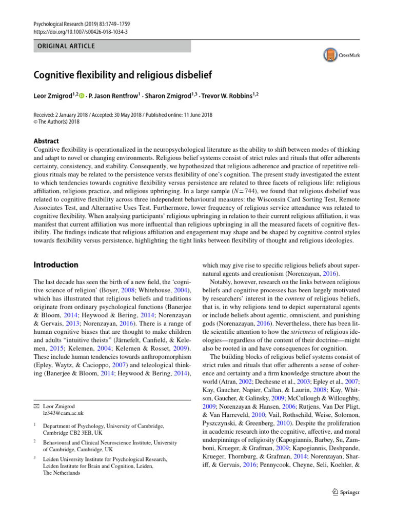 Cognitive Flexibility and Religious Disbelief | PDF | Psychological ...