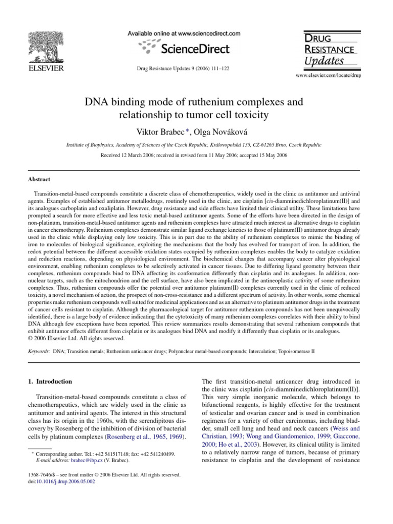 DNA Binding Mode of Ruthenium Complexes | PDF | Chemotherapy ...