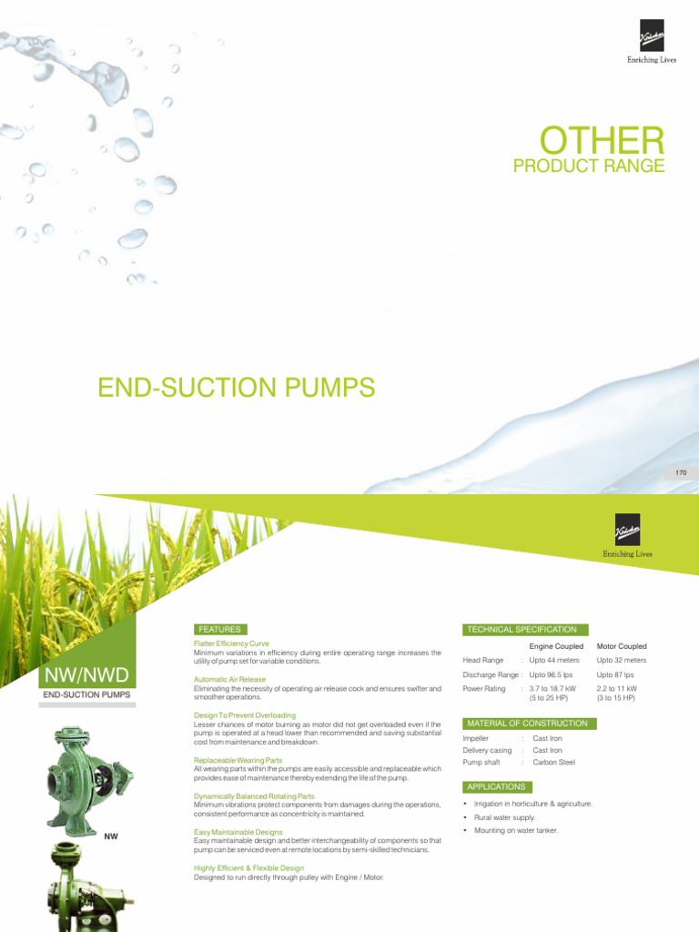 Kirloskar End-Suction Pump Overview | PDF | Pump | Engines