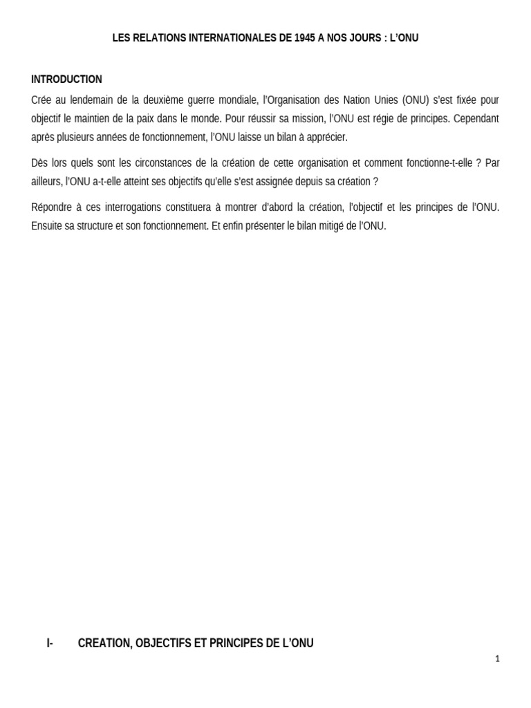 Histoire et Bilan de l'ONU depuis 1945 | PDF | Nations unies ...