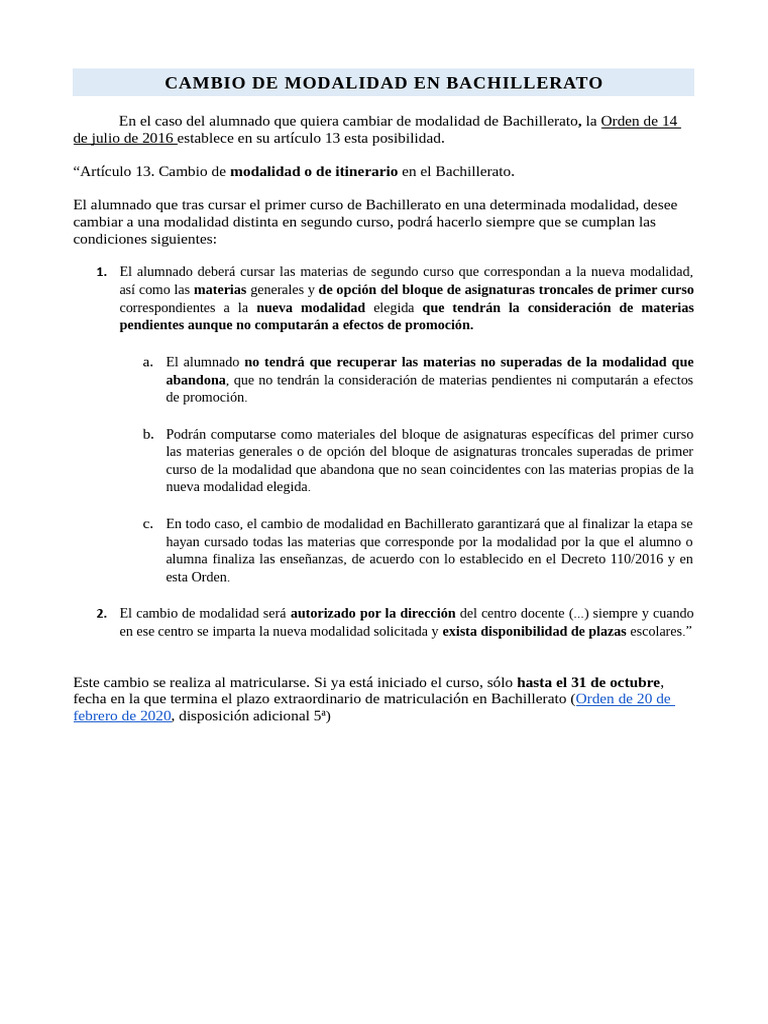 Cambio Modalidad | PDF