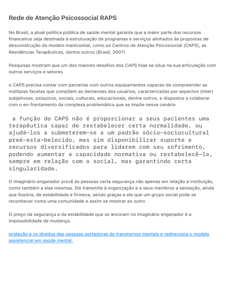 Desafios e Funções dos CAPS na RAPS | PDF