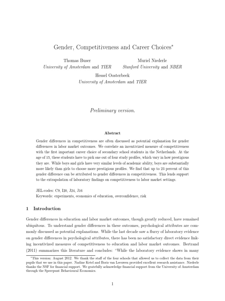 Gender Differences in Career Choices | PDF | Risk | Experiment