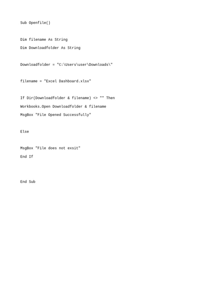 VBA Script to Open Excel File | PDF