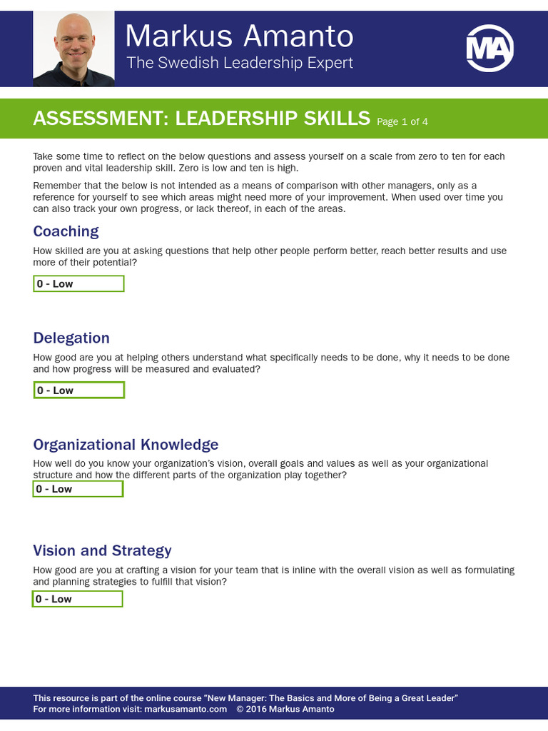 Leadership Skills Self-Assessment Guide | PDF | Leadership | Goal