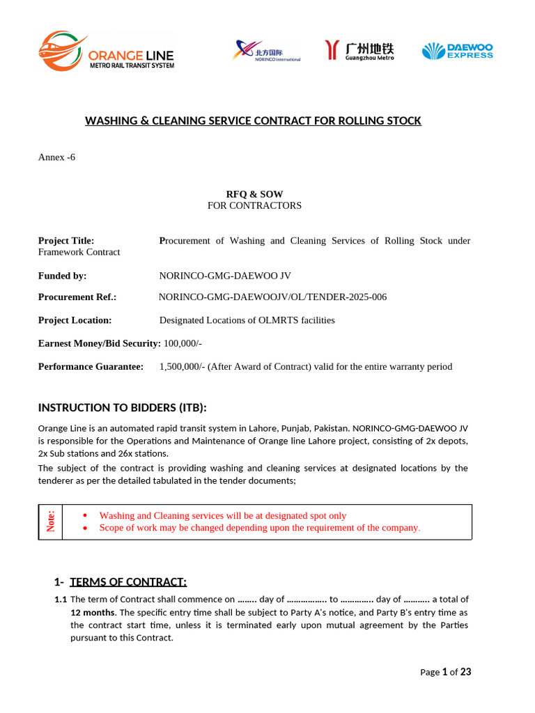 Rolling Stock Cleaning Service Contract | PDF | Safety | Taxes