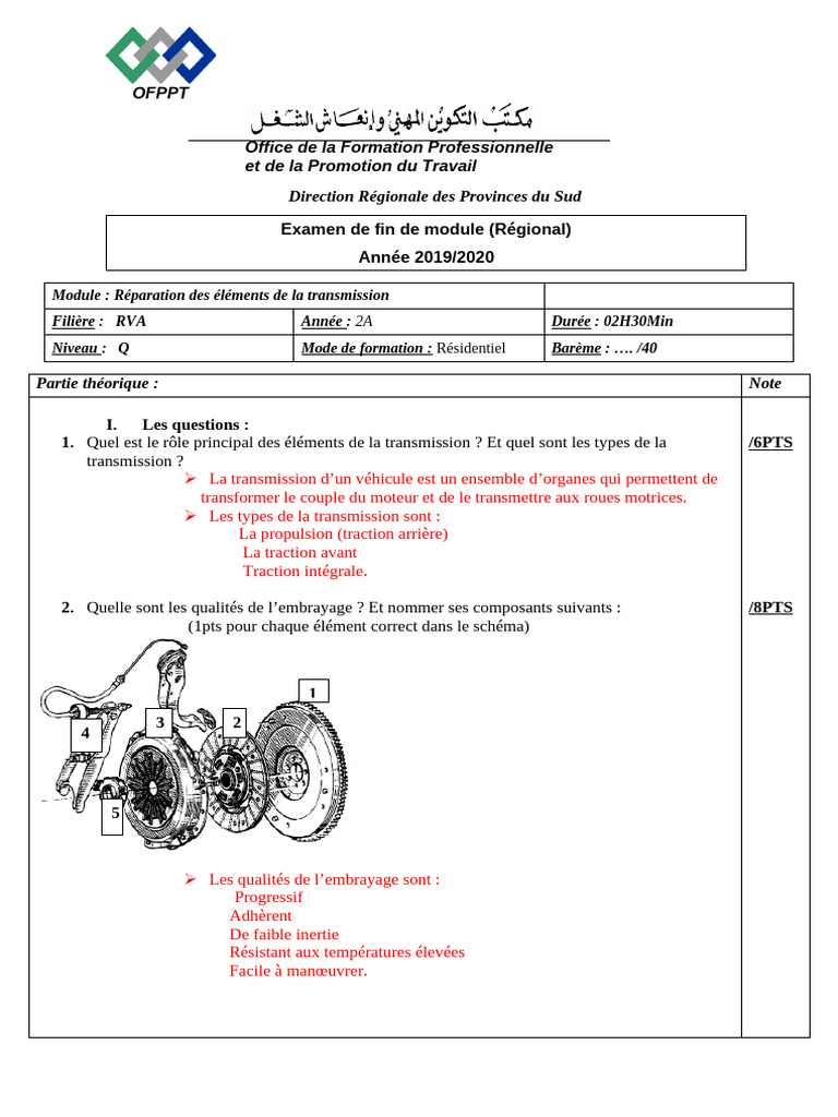 Réparation Transmission RVA OFPPT | PDF | Embrayage | Véhicules terrestres