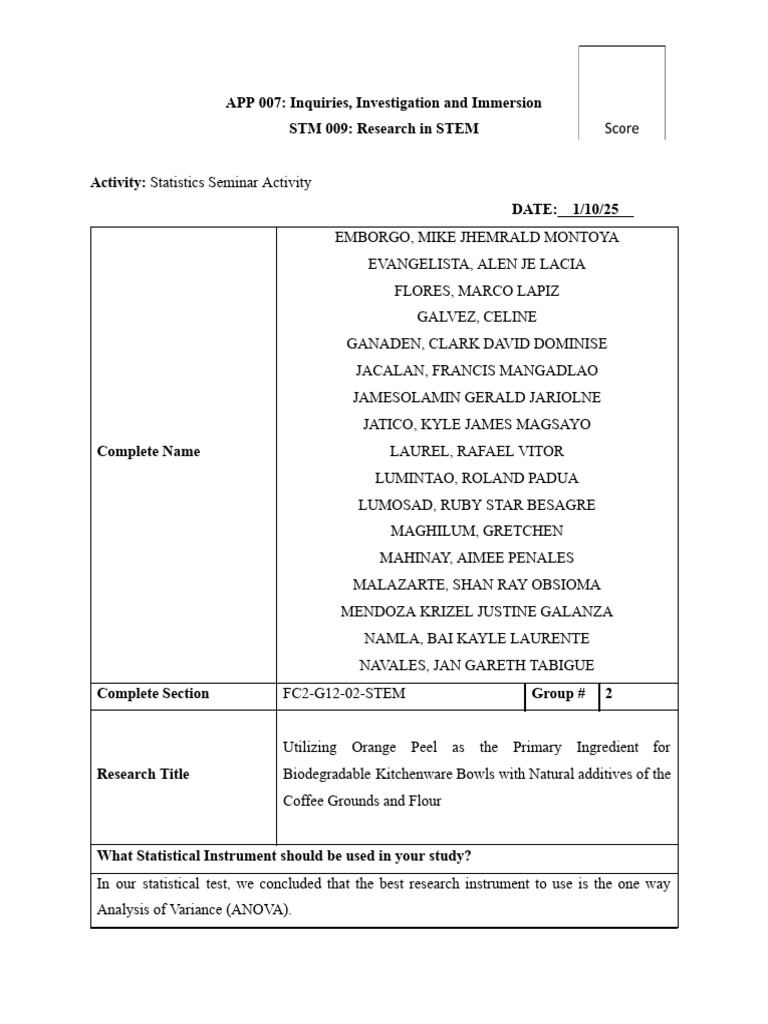 Statistics Seminar Activity 123.docx 1 | PDF | Statistical Inference ...