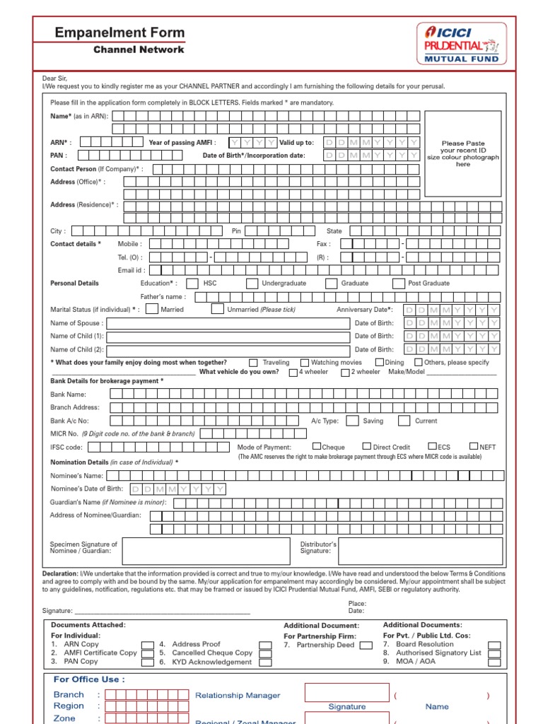 ICICI Prudential Mutual Fund Empanelment Form | PDF | Stocks | Mutual Funds