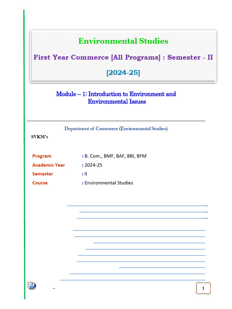 Environmental Studies Overview 2024-25 | PDF | Climate Change | Natural ...