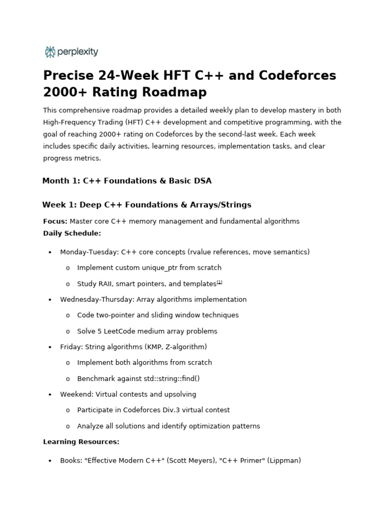 Precise 24-Week HFT C++ and Codeforces 2000+ Rating | PDF | C++ ...