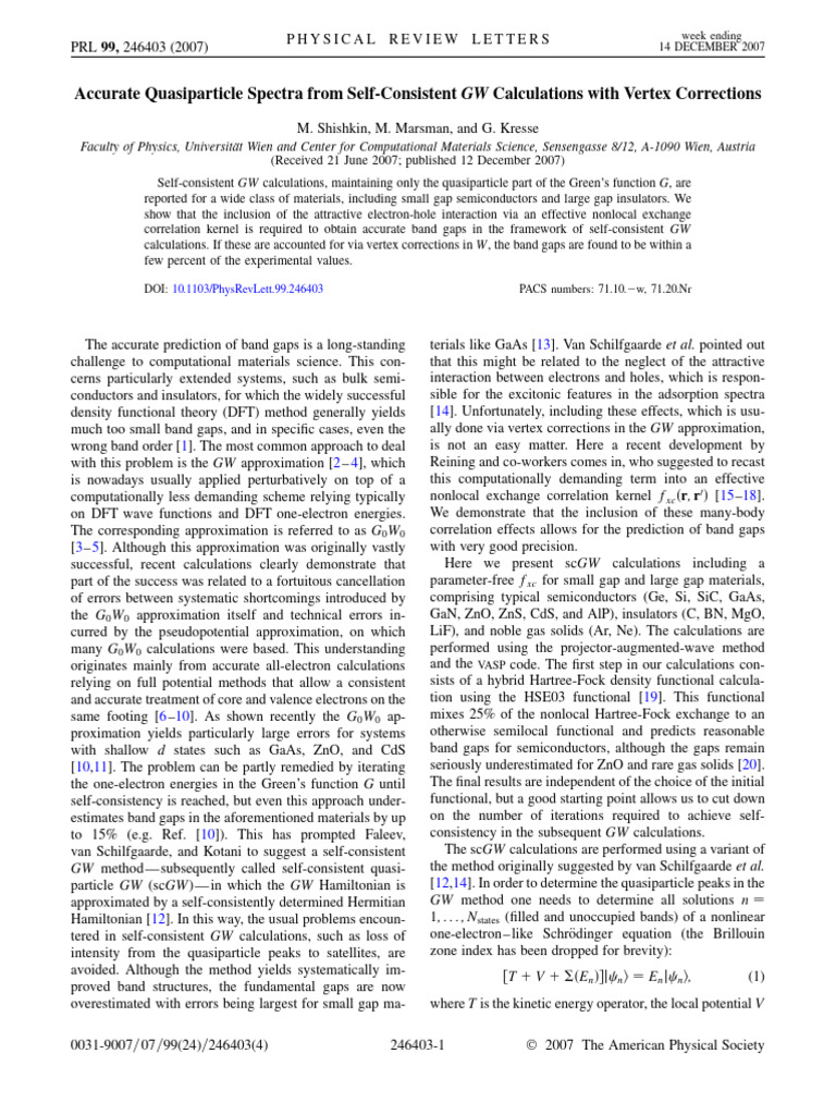 Accurate GW Calculations for Band Gaps | PDF | Eigenvalues And ...