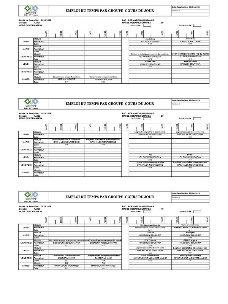 Emploi du Temps Formation à Distance 2024 | PDF | Informatique