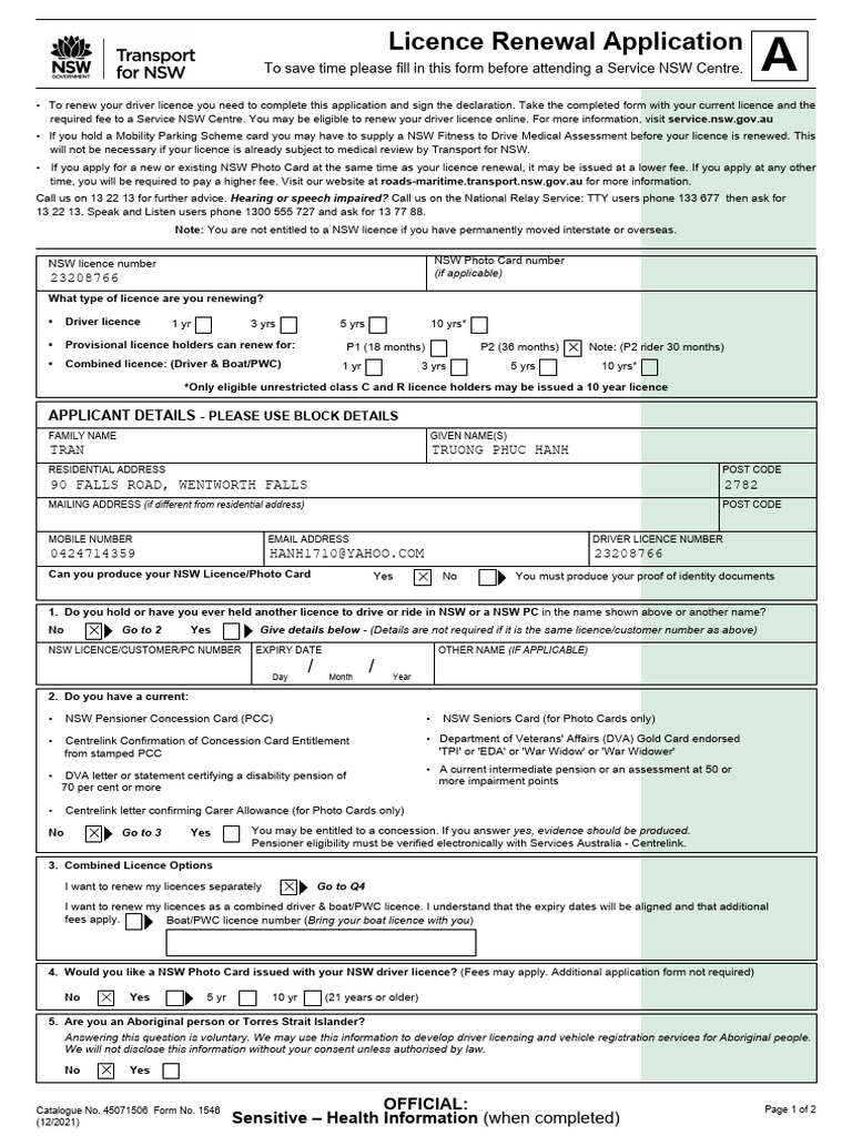 NSW Driver Licence Renewal Guide | PDF | Driver's License | Identity ...