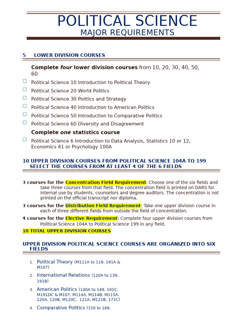 Political Science Major Requirements 2015-21 | PDF | Political Science ...