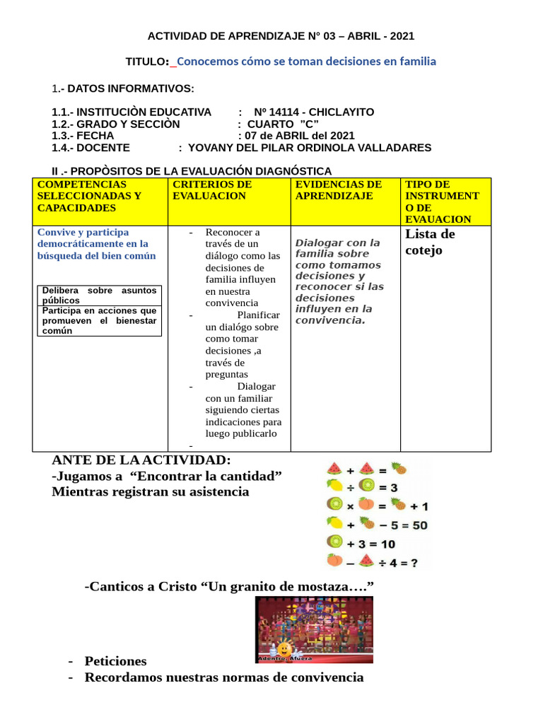 Actividad de Aprendizaje N 3 - Abril | PDF | Evaluación | Aprendizaje
