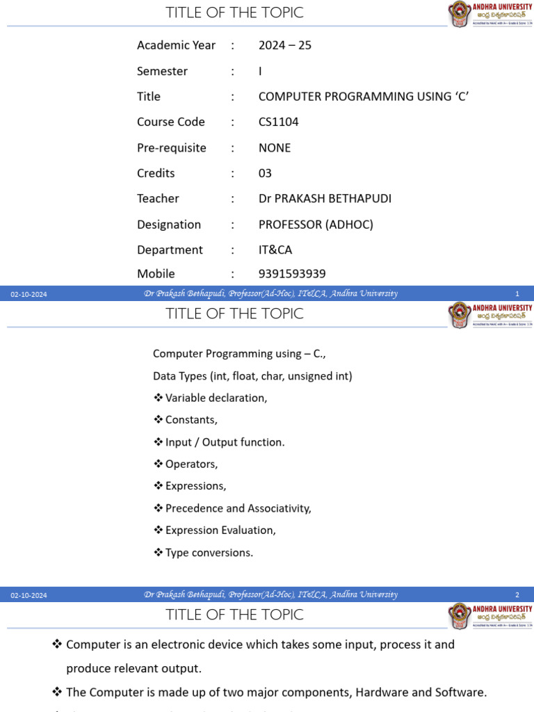 Computer Programming in C: Course Overview | PDF | Computer Program ...