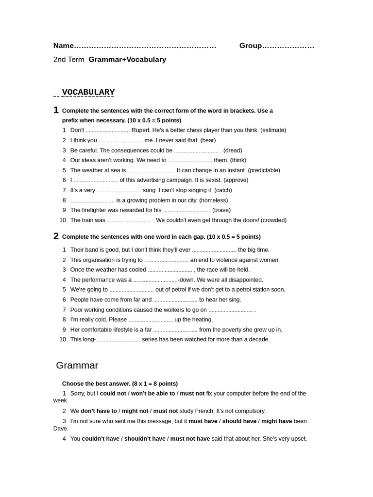 1º Bach Gram+Vocab | PDF | Sentence (Linguistics) | Grammar