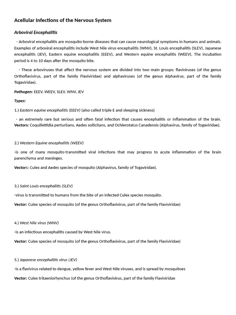 Acellular Infections of The Nervous Systemm | PDF | Meningitis | Virus