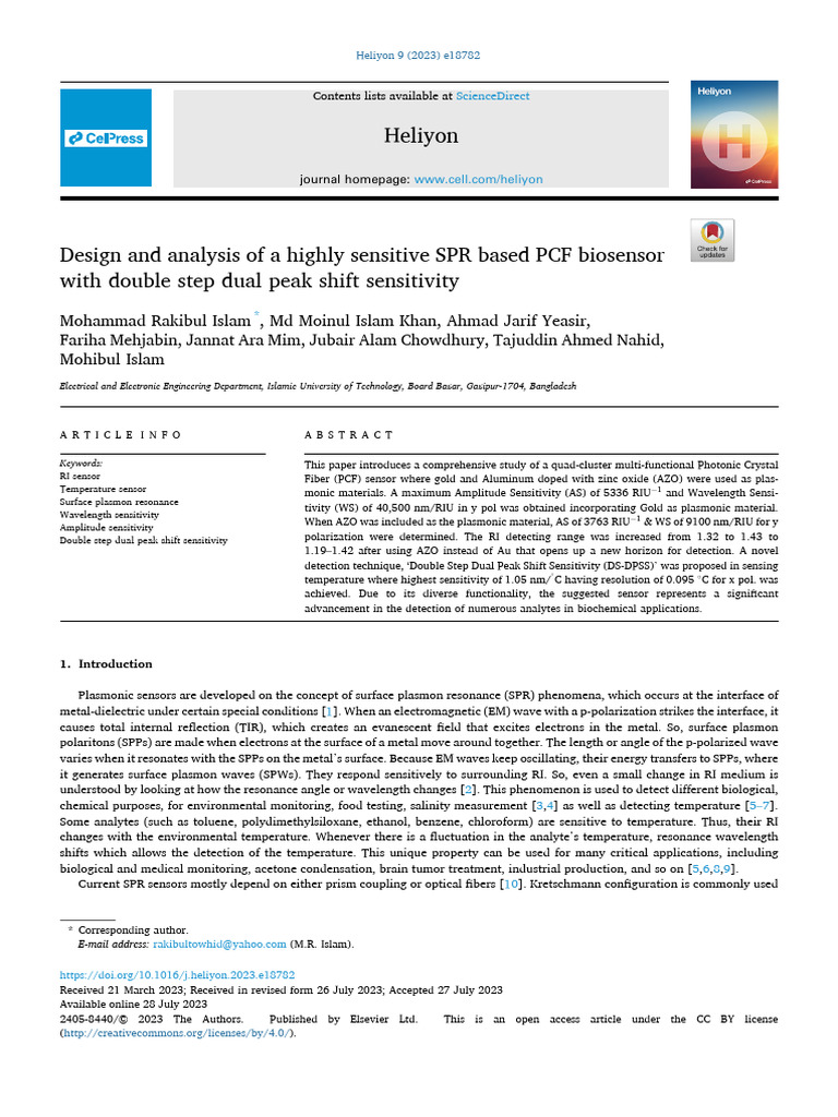 Sensitive SPR-Based PCF Biosensor Design | PDF | Surface Plasmon ...