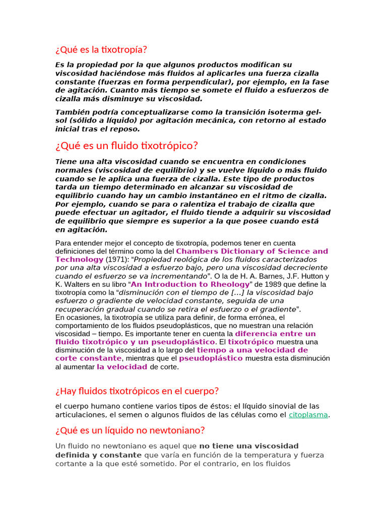 Qué es la tixotropía | PDF | Viscosidad | Líquidos