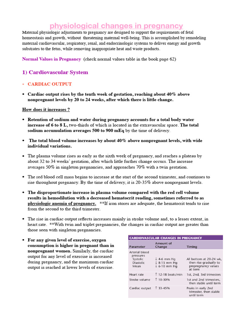 Physiological Changes During Pregnancy | PDF | Blood Pressure | Vein