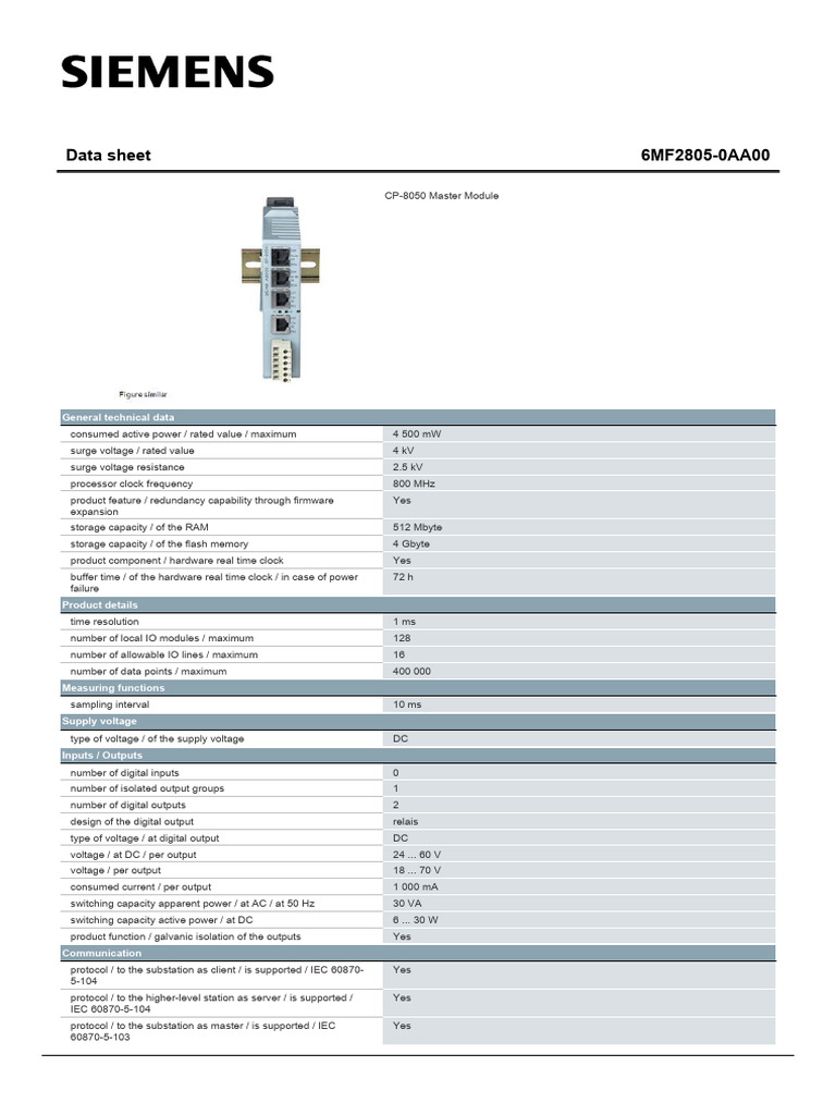 CP-8050 Master Module Data Sheet | PDF | Voltage | Electrical Engineering