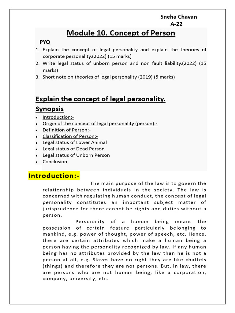 Module 10 CONCEPT OF PERSON | PDF | Corporations | Will And Testament