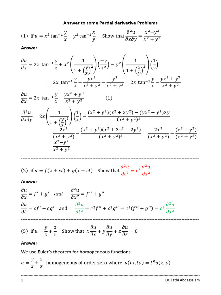 Partial Derivative Problem Solutions | PDF | Mathematical Analysis ...