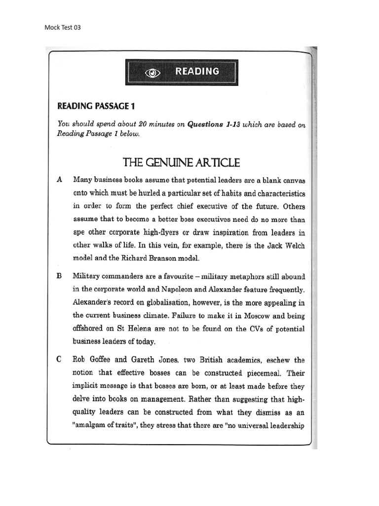Reading - Mock Test 03 | PDF