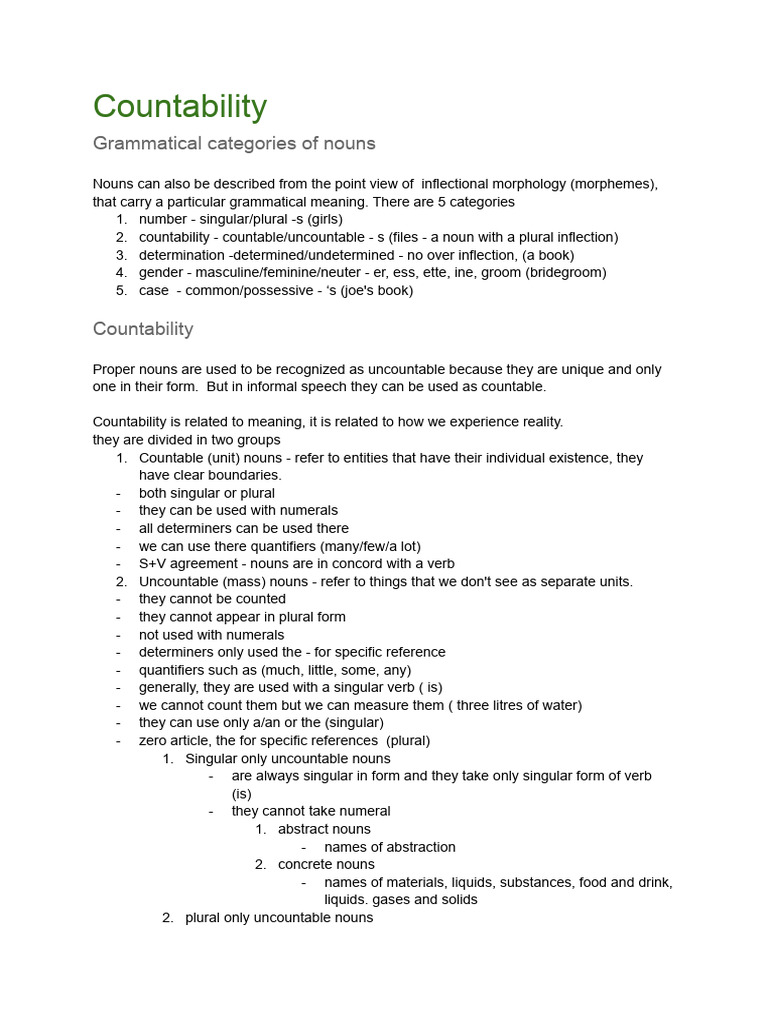 Understanding Noun Countability in Grammar | PDF | Grammatical Gender ...