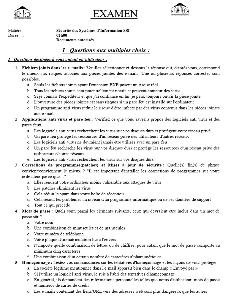 Questionnaire SSI et Qtek 9090 | PDF | Sécurité des systèmes d ...