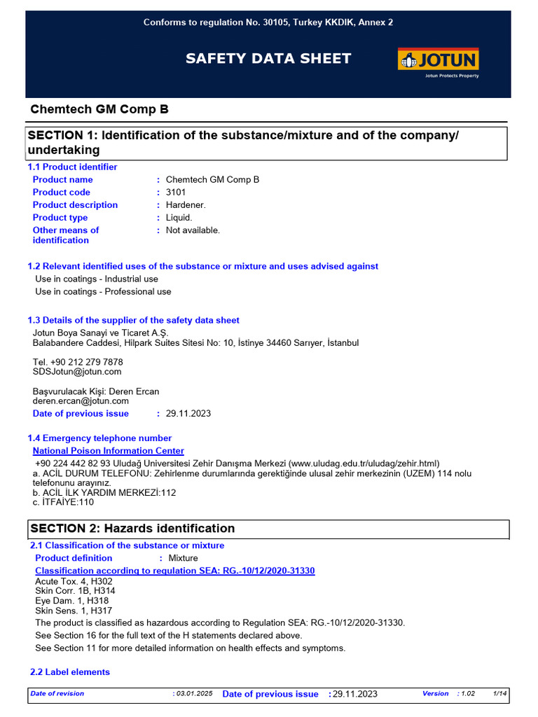 Chemtech GM Comp B Safety Data Sheet | PDF | Firefighter | Toxicity