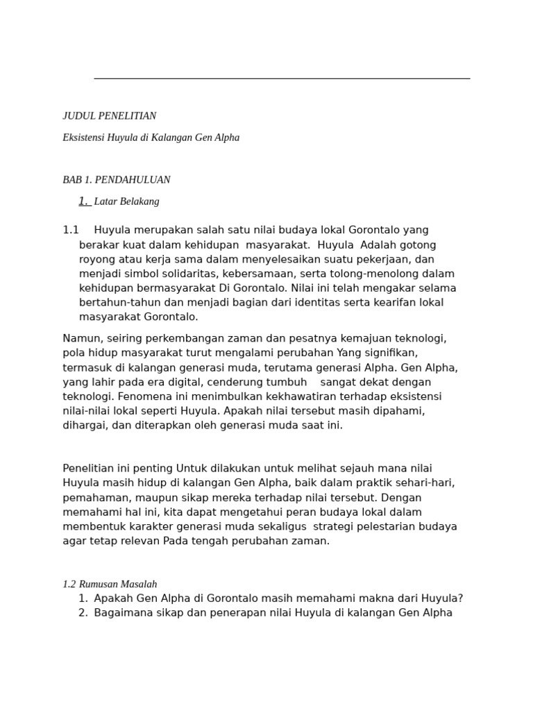 Eksistensi Huyula di Gen Alpha Gorontalo | PDF