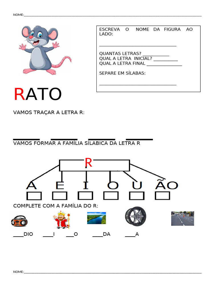 Atividades de Alfabetização com a Letra R | PDF