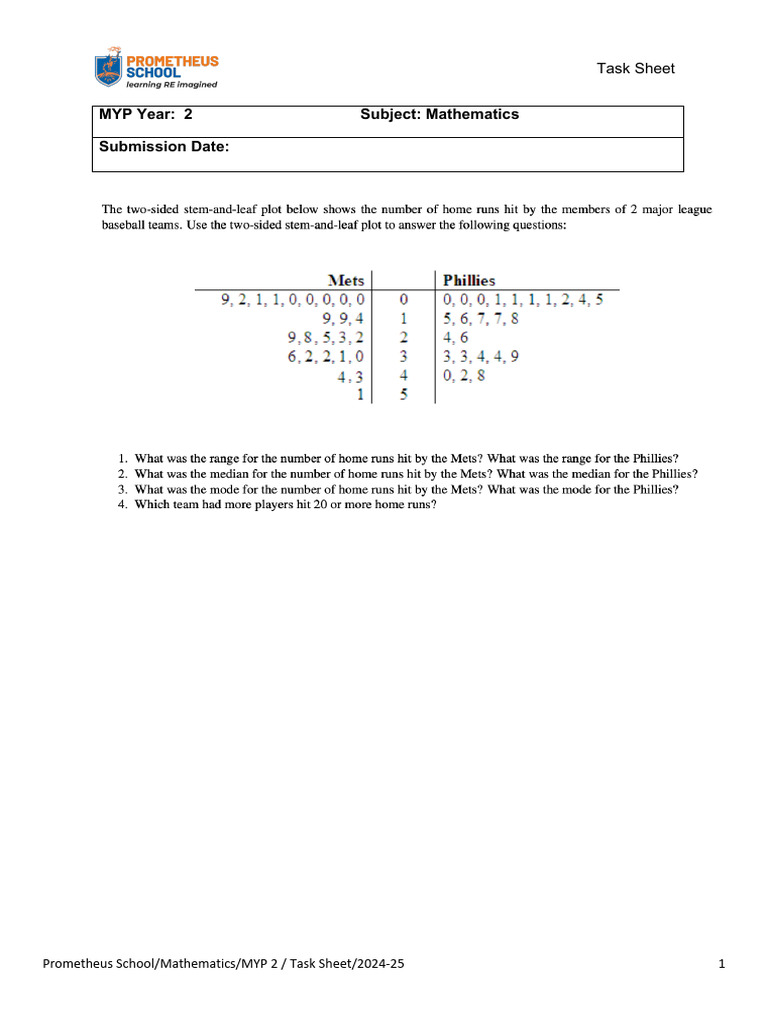 Back To Back Stem and Leaf HW | PDF