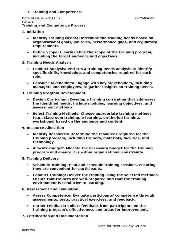 Training and Competence Program Guide | PDF | Educational Assessment ...