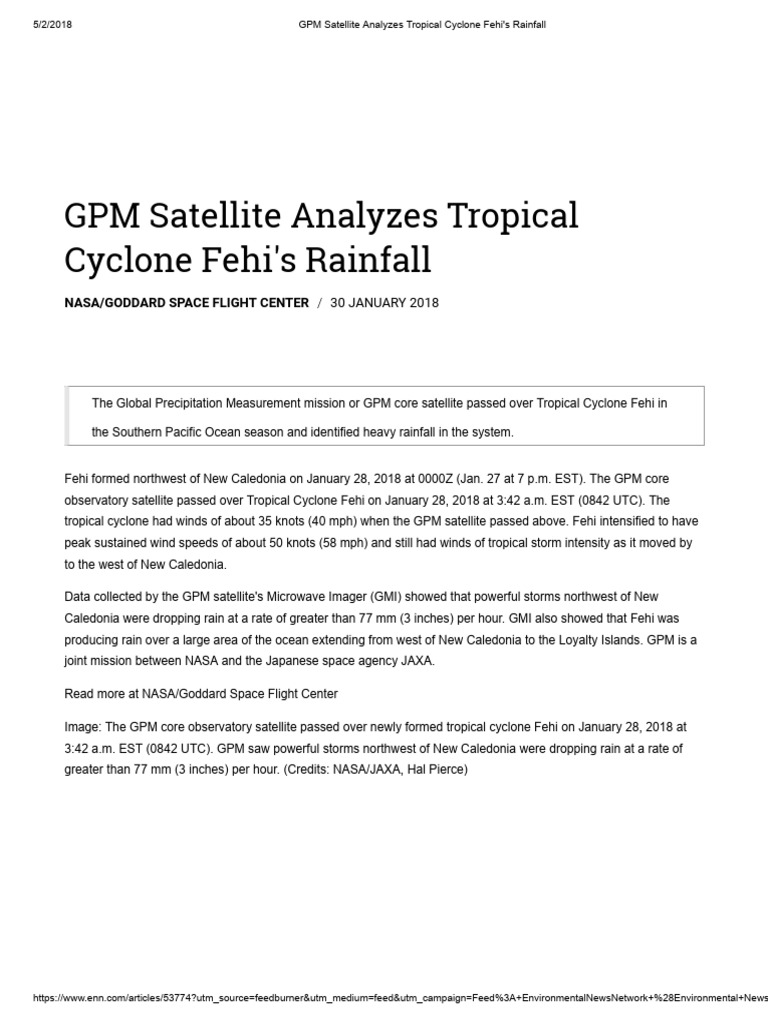 GPM Satellite Analyzes Tropical Cyclone Fehi's Rainfall | PDF
