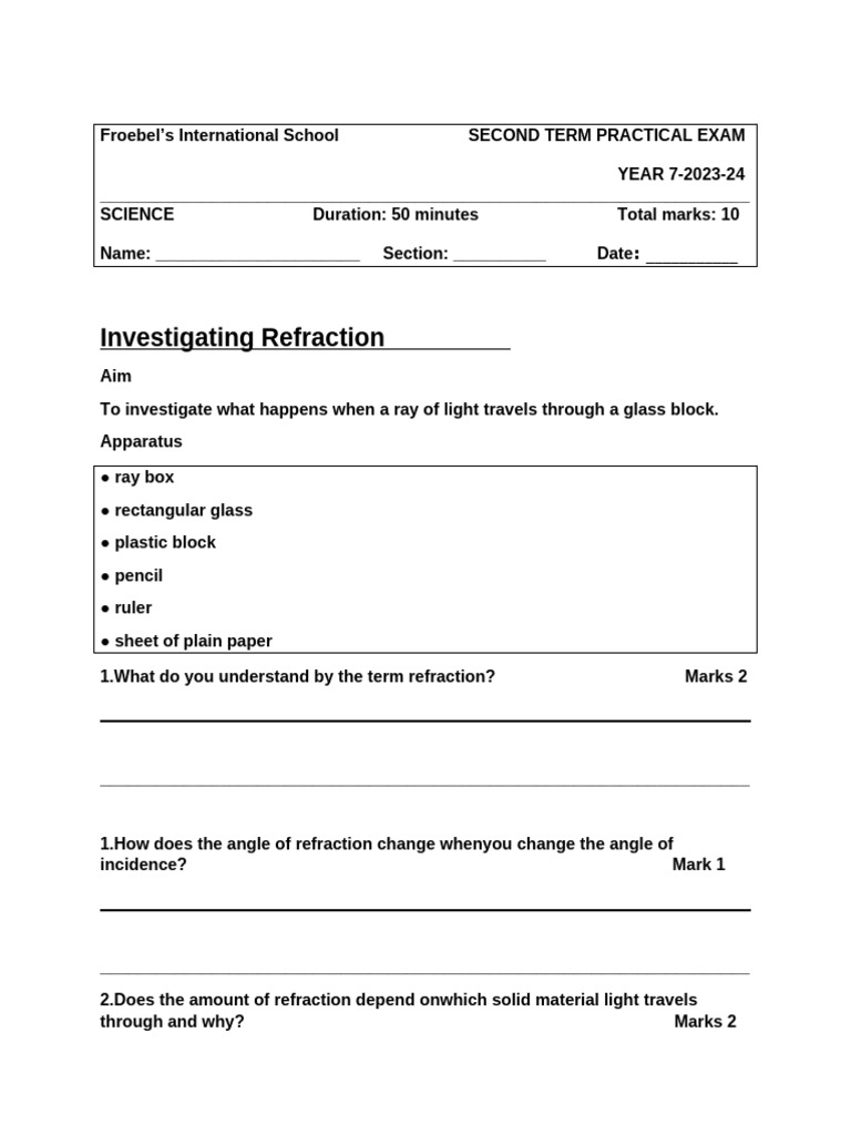 Science Practical Yr 7 2023-2024 | PDF
