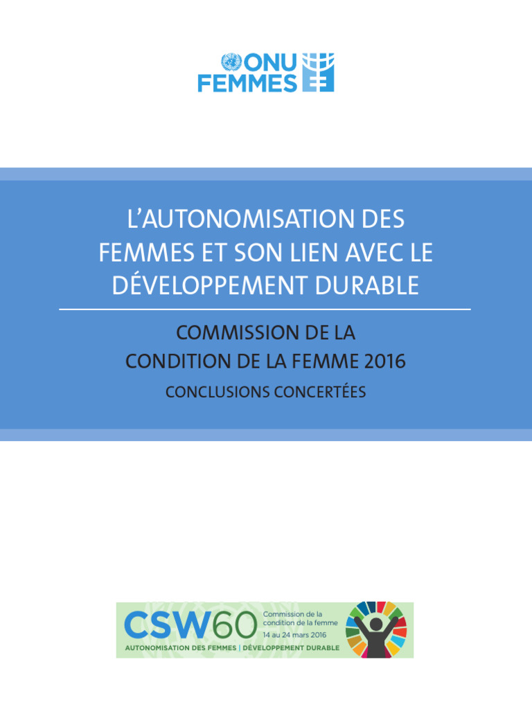 Autonomisation des femmes et ONU 2030 | PDF | Développement durable ...
