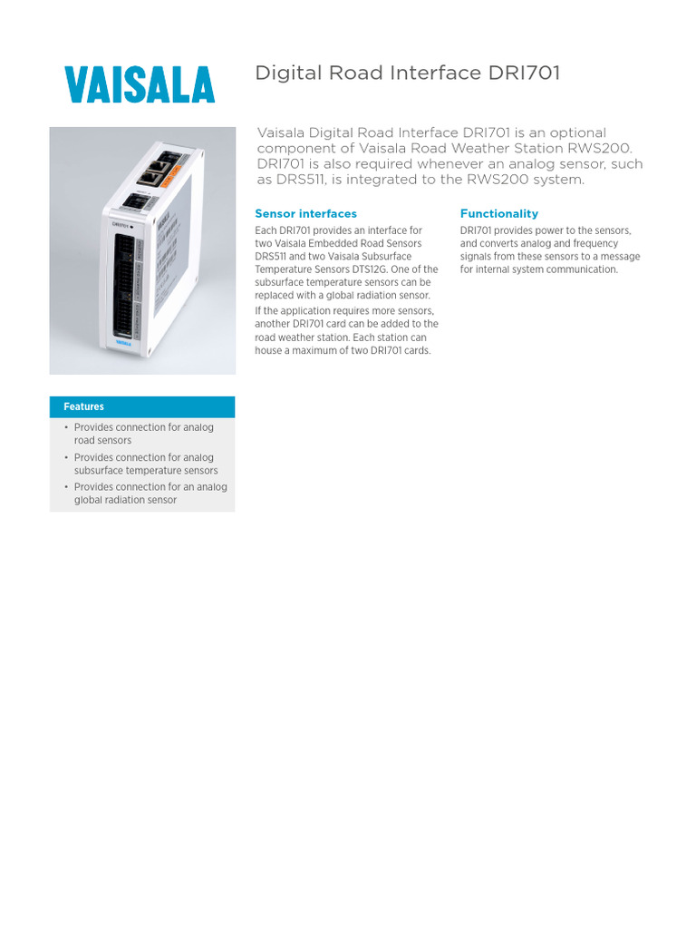 Vaisala DRI701 for RWS200 Integration | PDF | Sensor | Electrical Connector