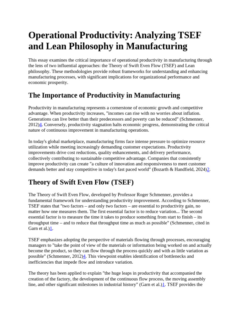 Enhancing Manufacturing Productivity: TSEF & Lean | PDF | Lean ...