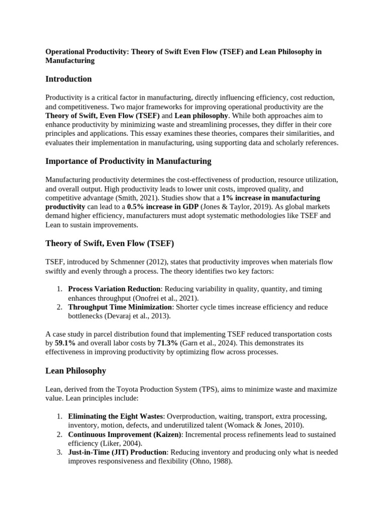 TSEF vs. Lean: Boosting Manufacturing Productivity | PDF | Lean ...
