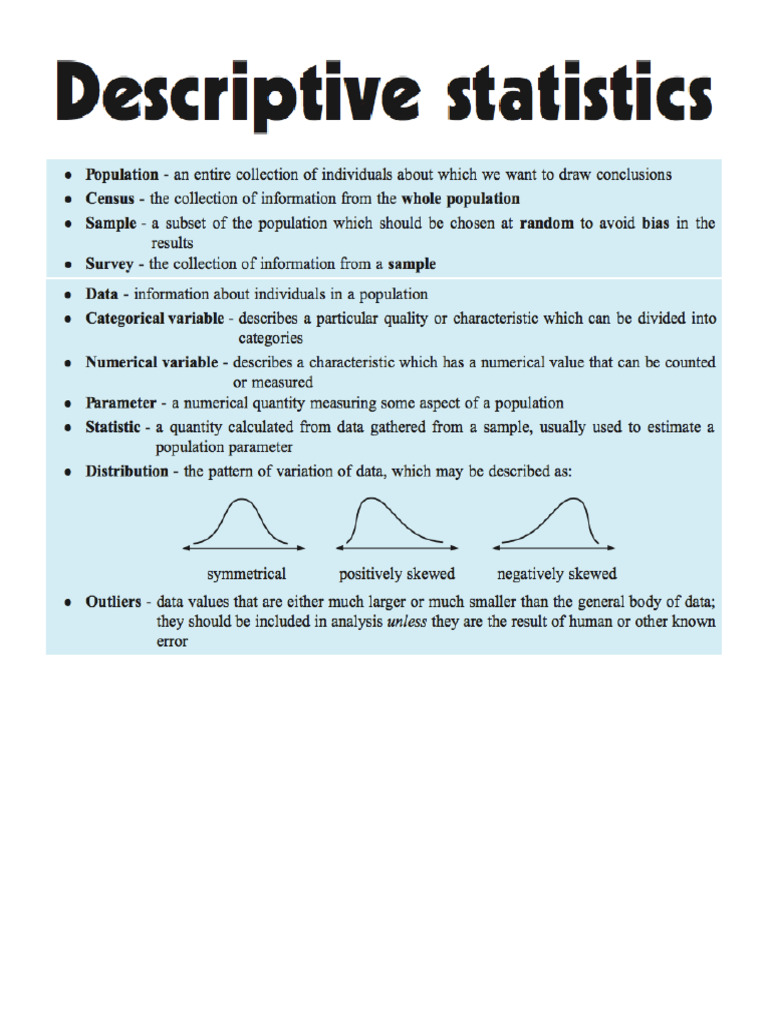 Chapter 20 Notes Descriptive Statistics | PDF