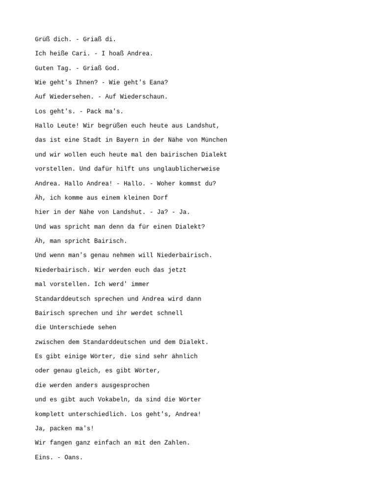 Bavarian Dialect vs. Standard German - German Only | PDF