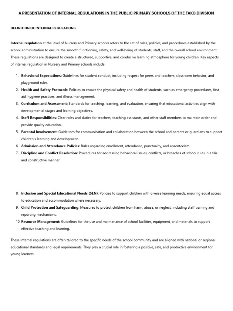 Internal Regulations for Fako Schools | PDF | Teachers | Schools
