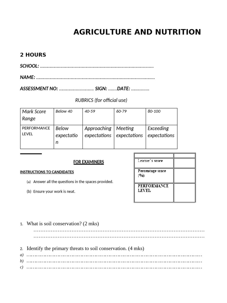Grade 8 Agiculture and Nutrition Qs Ope 2024 Teacher - Co .Ke 14 | PDF ...