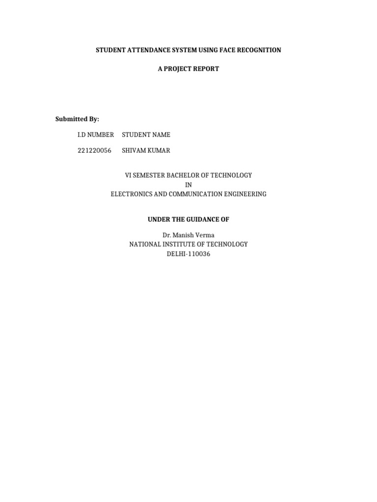 Face Recognition Attendance System Report | PDF